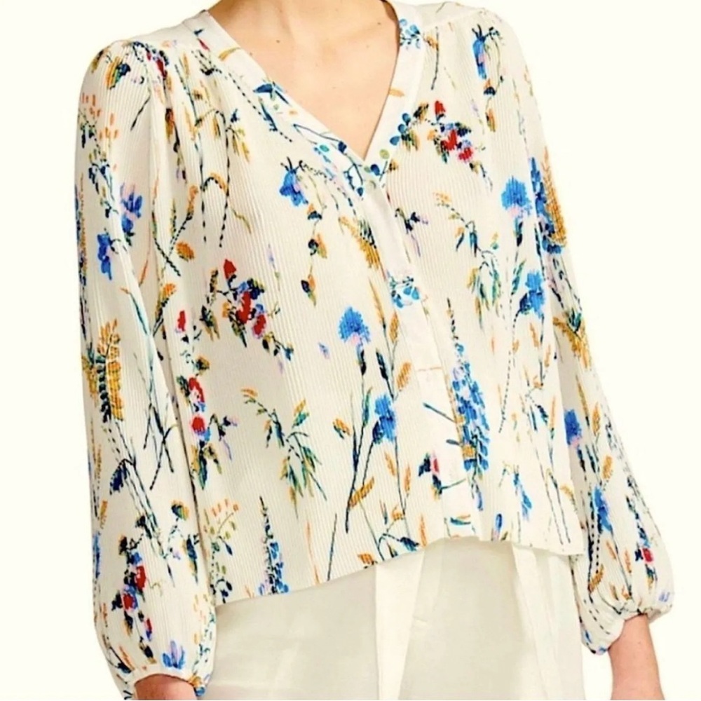 Maje Cream Floral V-Neck Long Sleeve Blouse - 2